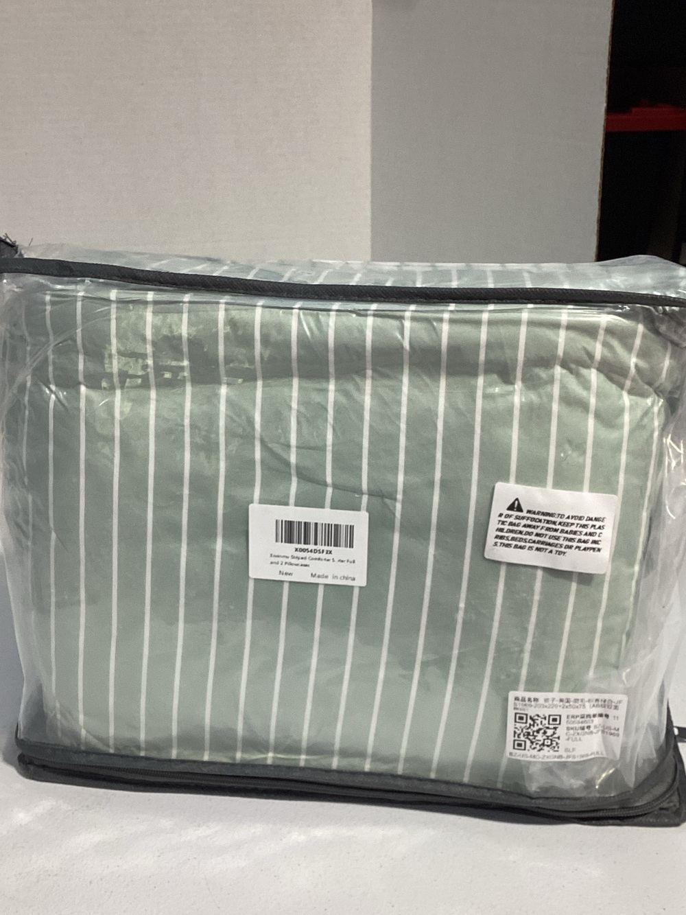 Striped Mint Comforter Set - Soft Mint Green Bedding